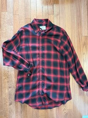 ORO Los Angeles Red & Black Plaid Men's Casual Button-Down Shirt - Medium